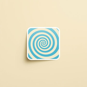 Minimalist spiral design square sticker with white border on neutral background