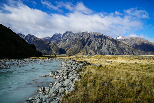 Beautiful Snowy Mountain Scenery of Mt Cook National Park South Island New Zealand