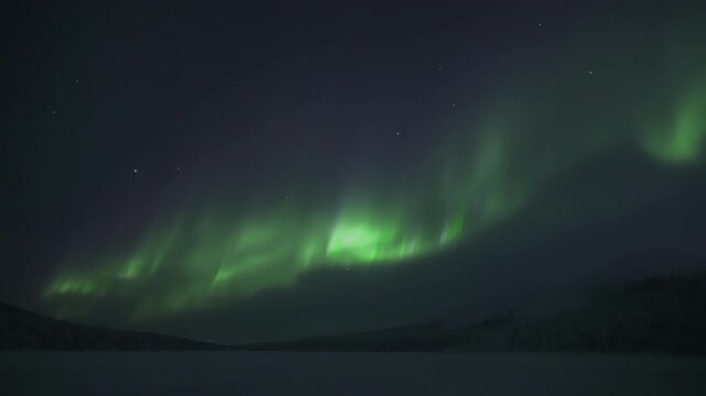 Northern Lights Over Arctic Landscape at Night, Real Time