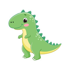 Fototapeta premium Adorable Cartoon Green Dinosaur Standing with Happy Expression and Spikes