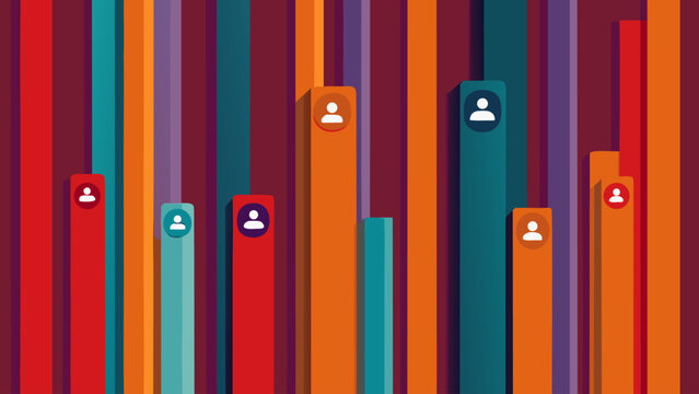 Abstract data visualization showing vertical stripes and human icons. Perfect for human resources statistics, population demographics, business growth, and workforce analytics concepts.