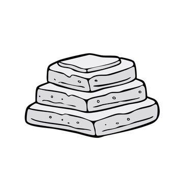 Hand drawn stack of three square shaped mattresses or beds on white background isolated.