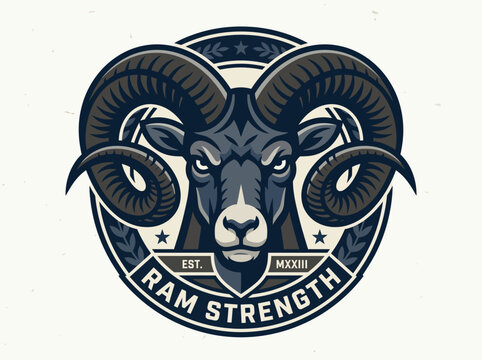 Mascot Logo Featuring a Ram's Head with the Text 'Ram Strength' Below