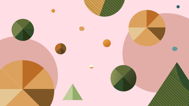 Artistic data visualization featuring colorful circular charts and mountain-like triangles. Great for financial reporting, creative infographics, economic analysis, and business summaries.
