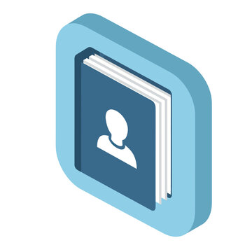Blue profile book icon graphic.