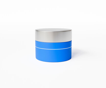 Minimal cosmetic cream jar mockup blue and white container on clean background