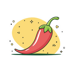 Obraz premium Stylized Red Chili Pepper with a Yellow Oval Background and Stars