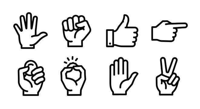 Hand gestures icons set various signs.