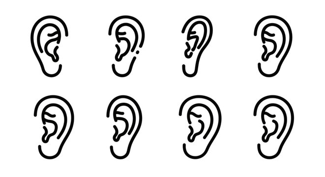 Human ear anatomy line drawings collection.
