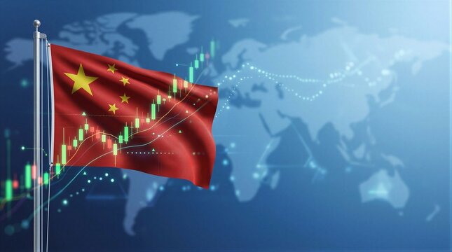 a close up of a red flag with a map of the world in the background
