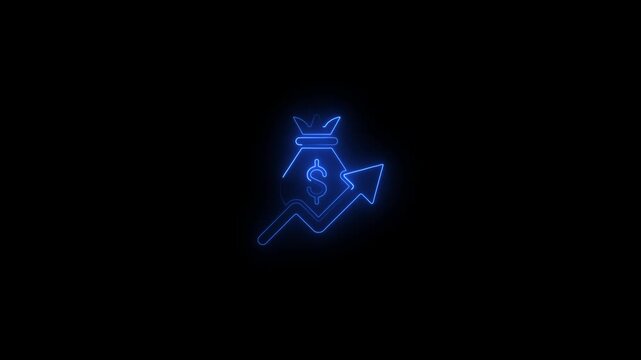 Blue neon glowing crown and scepter animation on black background blue neon light royal symbol neon effect