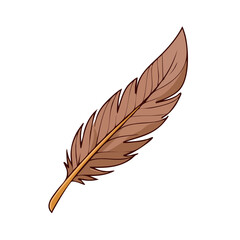 Fototapeta premium Brown feather illustration with detailed barbs and shaft against a white background
