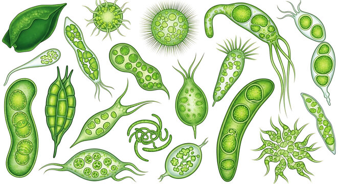 Various Types of Green Algae Cells.