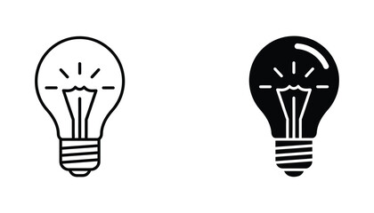 Glowing light bulb vector icon with rays in outline and solid black style for creativity and brainstorming concepts in user interface design © Compound