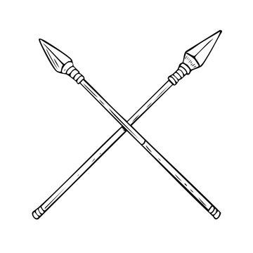 Two crossed spears hand drawn illustration symbol of warrior or battle ancient weapon icons