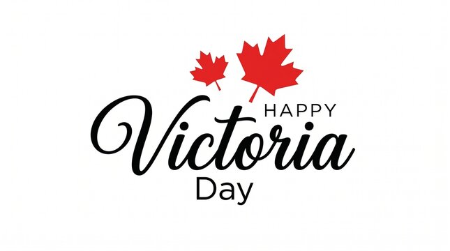 Happy Victoria Day Typography Design with Maple Leaves Minimal Background