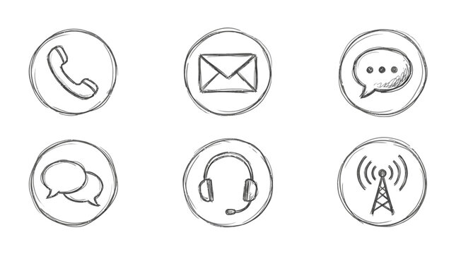 A set of icon pack illustrations showing various communication symbols on a white background.