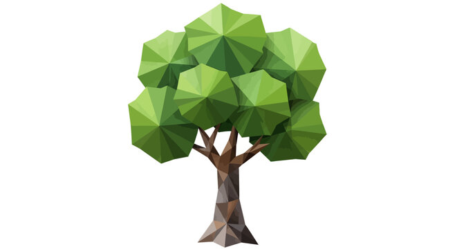Low Poly Tree With Green Leaves.