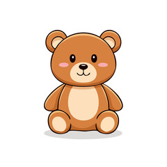 Fototapeta premium Cute cartoon brown teddy bear sitting and smiling with blush cheeks and rounded ears, friendly illustration for children