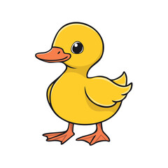 Fototapeta premium Cute cartoon yellow duckling standing with orange beak and feet simple illustration