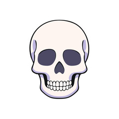 Fototapeta premium Illustration of a human skull front view with dark eye sockets and teeth