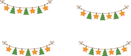 Fototapeta premium Set of Cute Christmas Garland Illustrations Featuring Stars and Trees for Holiday Decoration and Festive Designs.