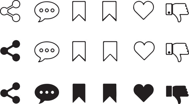 Set of social media interaction icons