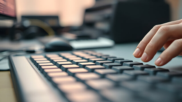 Programmer fingers typing mechanical keyboard, focused software developer coding, web development workflow, professional IT expert programming, blurre
