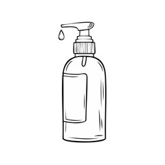 Fototapeta premium Hand drawn illustration of a liquid soap dispenser with a single drop falling from the nozzle