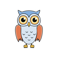 Naklejka premium Cute cartoon owl illustration with large eyes and orange wings for children