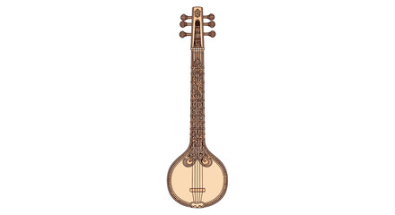 Naklejka premium Traditional stringed instrument with a round body and long neck
