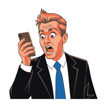 surprised businessman holding mobile phone