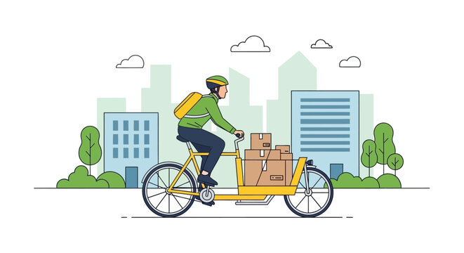 Man Riding Bicycle with Delivery Boxes.