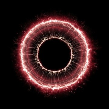 Abstract glowing red energy ring with electric particles.