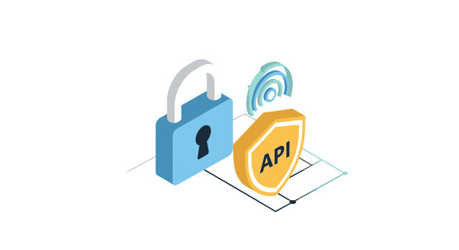 API security concept with padlock and shield icon