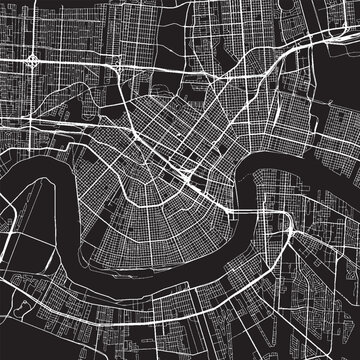 New Orleans Louisiana Vector Map, Detailed City Street Map Black and White Minimalist Line Art