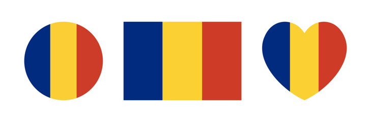 Obraz premium Flag of the Romania. Romanian Flag heart, circle, rectangle icon, sticker, background set. Round, rectangular, heart Romanian flag badge, button, banner.