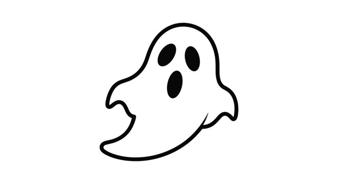 Simple line drawing of a classic ghost figure with an oval mouth and eyes, appearing to float or fly in mid-air.