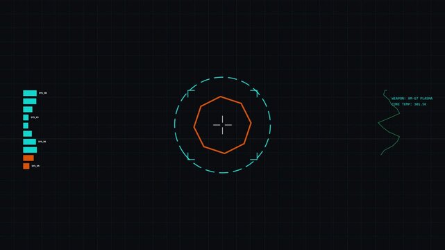Futuristic HUD targeting system with digital data visualization overlay