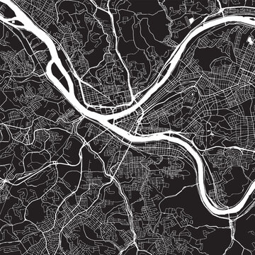 Pittsburgh Pennsylvania Vector Map, Detailed City Street Map Black and White Minimalist Line Art