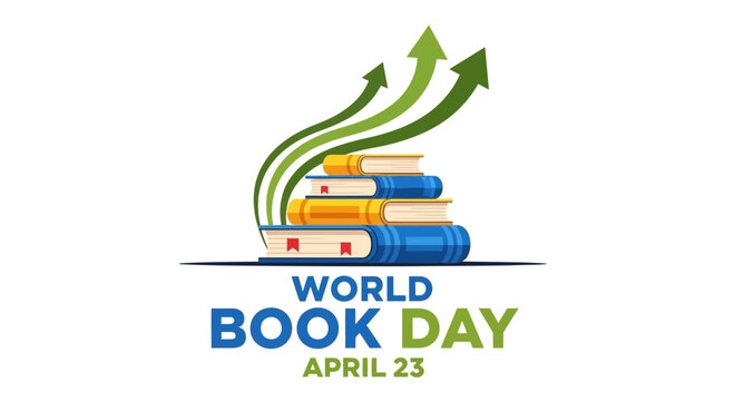 World Book Day, book stack, education icons, literacy symbols, April 23