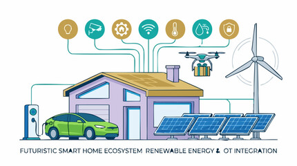 Fototapeta premium Sustainable Smart Home: Renewable Energy, EV Charging, and IoT Integration