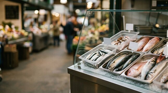 A display case filled with lots of different types of fish.
