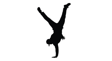 Breakdancer performing handstand pose against white background silhouette © SAKINA