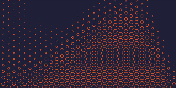 Fading hexagon gradient texture. Vanishing honeycomb pattern background. Geometric hexagonal halftone tech overlay backdrop. Black grunge halfton wallpaper. Vector retro dot texure wallpaper