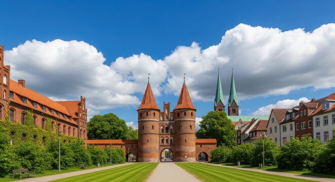 Holstentor gate lubeck city germany with travel destination, holstentor