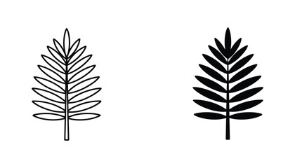 Palm leaf fern branch in outline and silhouette style for tropical and nature design © Pen