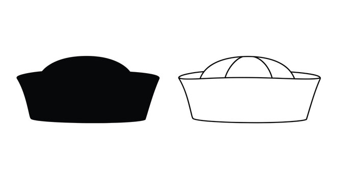 Sailor cap silhouette and outline on white background