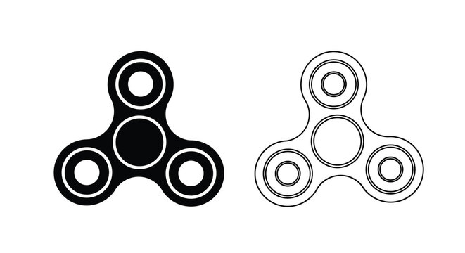 Fidget spinner silhouette in black and line art on white background