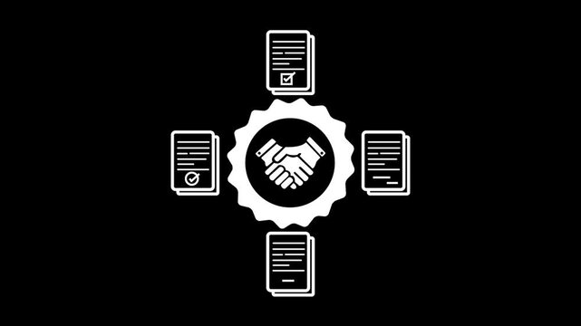 Businessman manage digital procurement process with business contract, invoice, approval documents, representing B2B sourcing, vendor management, supply chain, e-procurement. 